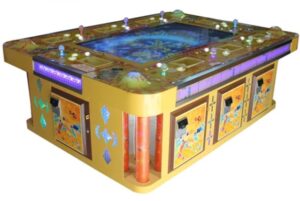 Arcade fishing game machine operated with a bill checker